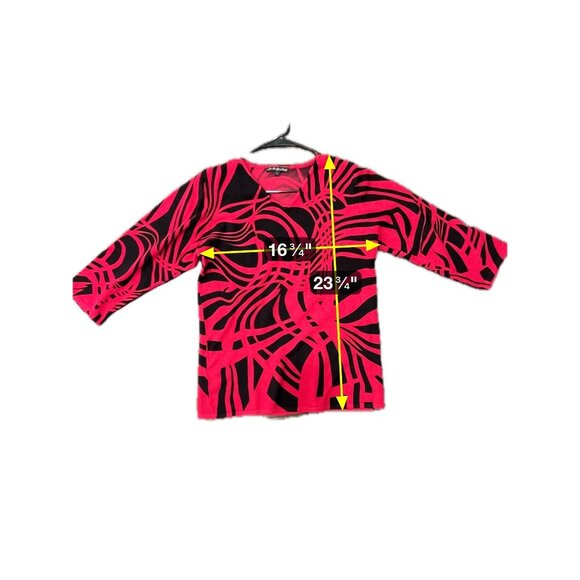 Pierri New York V Neck 3/4 Sleeve Top Red Black Sz Large Abstract Print Knit - Picture 7 of 10